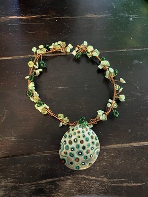 Dzinz Hand Woven Copper Wire Necklace featuring a hand-painted Shell