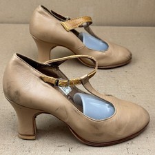Women's Bloch Beige Leather T-Strap Character Dance Shoes Size 7 Damage