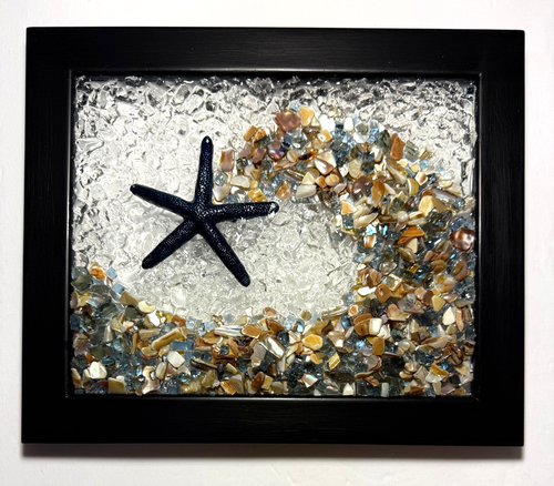 Blaue Seesternwelle, Seeglas, Strandszene, zerbrochenes Bruchglas, Ozeankunst - Bild 3 von 5