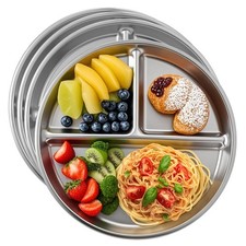4pcs 304 Stainless Steel Kids Plates  9"Non-Toxic Circular Portion Control Pla...