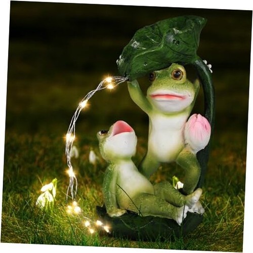 Frogs Garden Outdoor Decor Statue, Large Resin Solar Frog Figurines with LED