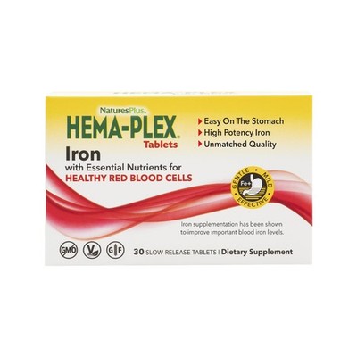 Hema-Plex Iron - 30 Slow-Release Tablets - 85 mg Chelated Iron - Total Blood ...