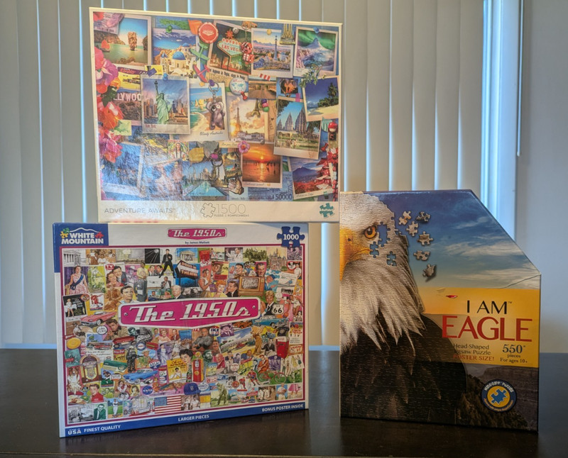 LOT OF 3 PUZZLES: I Am Eagle (new), Adventure Awaits (new), and 1950's (used)