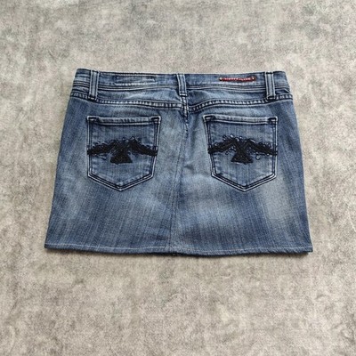 Vigoss Y2K Jeans Minirock L Bestickt Low Rise 2000s Denim Skirt Blau