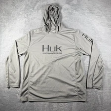 Huk Shirt Mens XL Gray Performance Fishing Hooded Lightweight Sun Hoodie Outdoor