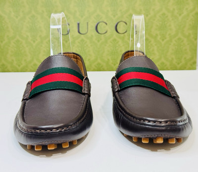 Men’s Gucci Web Accent Leather Drivers Moccasin Dark Brown Size 8.5 New no Box! Men main image 2