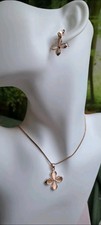 Rose Gold Plated Flower Jewellery Set - Necklace & Matching Drop Earrings