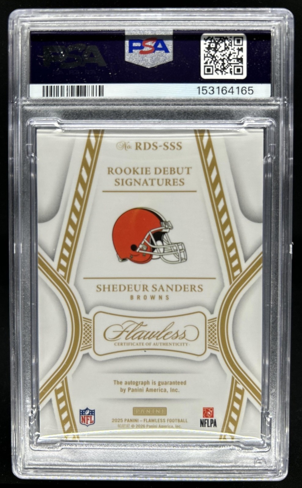 2025 Panini Flawless Shedeur Sanders Rookie Debut Signatures RC Auto #/25 PSA 9 view 2
