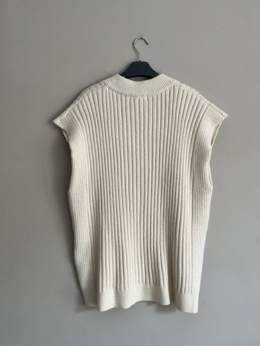 H&M Cream Ribbed V Neck Wool Blend Oversized Vest Jumper Size M / Uk 12-14 - Picture 9 of 10