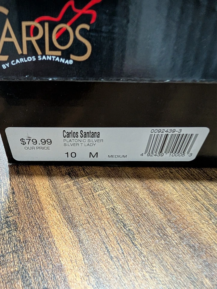 ZAPATOS DE PLATAFORMA CARLOS SANTANA PLATÓNICOS PLATEADOS BRILLANTES CON TACONES NEGROS TALLA 10 Foto 3 de 4