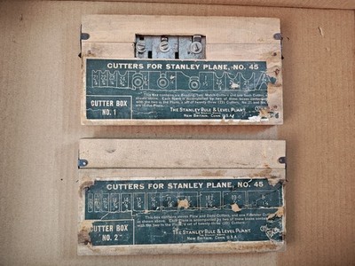 Vintage Stanley No.45 Plane Cutters Set in Wooden Boxes - Box 1 & Box 2