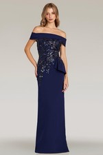 Feriani Couture Off Shoulder Beaded Navy Blue Dress Size 16