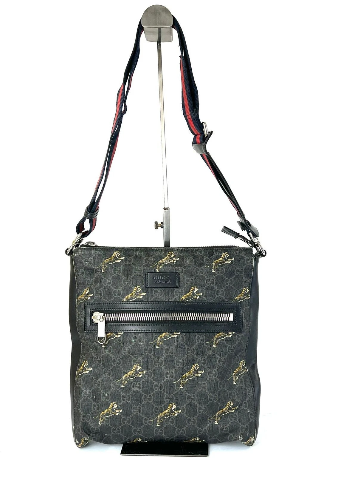 Gucci Messenger Bag Tiger Print GG Supreme Black/Grey