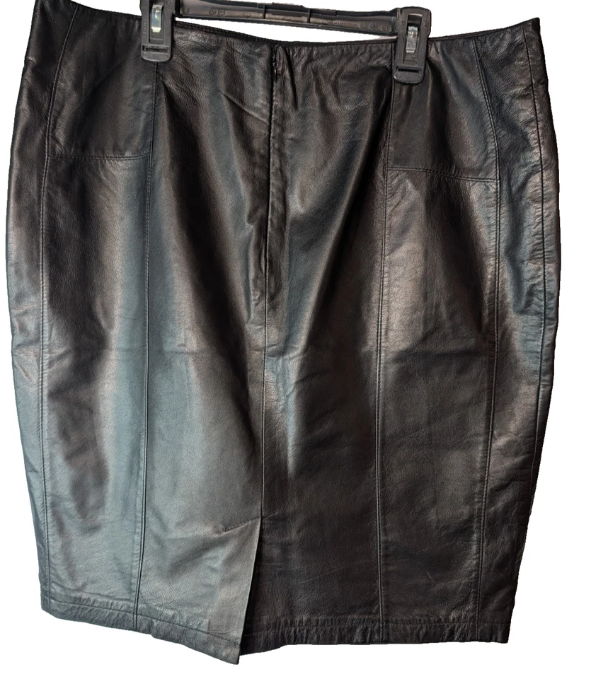 Falda INC International Concepts Talla 14 100% Cuero Negro Lápiz Línea A 8046 Foto 2 de 4