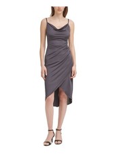 GUESS Womens Gray Spaghetti Strap Below The Knee Party Sheath Dress 4