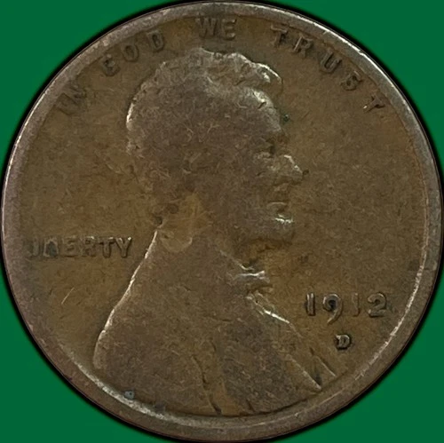 1912-D Lincoln Wheat Cent Very Good VG Coin, Damage #37487