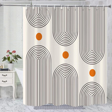 Boho Mid Century Shower Curtain, Minimalist Abstract Arch Simple Sun Modern Mach