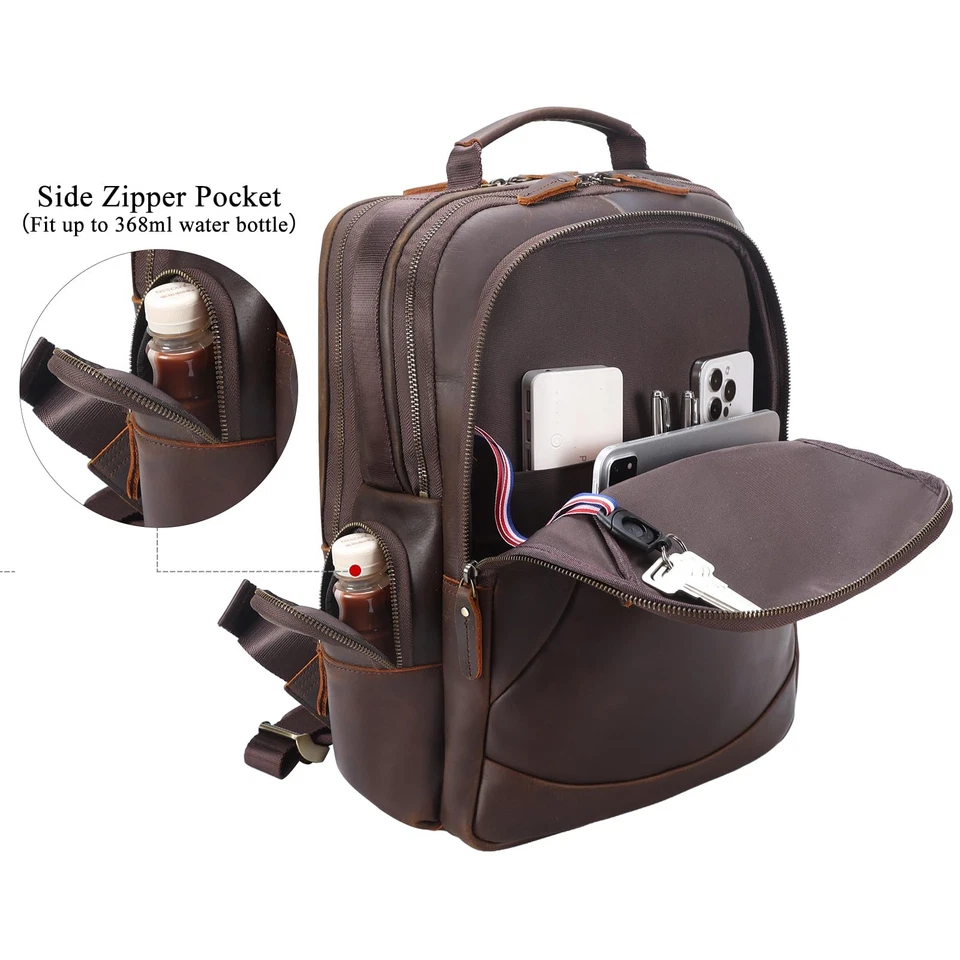 Mochila masculina vintage de couro granulado 15,6 polegadas para laptop grande capacidade T... - Imagem 3 de 4