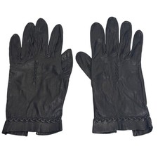 VTG Leather Driving Gloves Black Braided Trim Winter Classic Womens Small