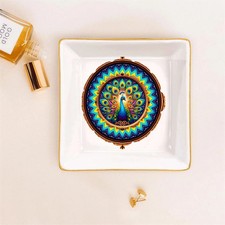 Unique Peacock Gold Trim Jewelry Dish D7