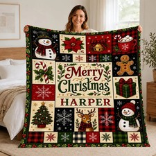 Personalized Rustic Christmas Blanket,Custom Name Flannel Throw