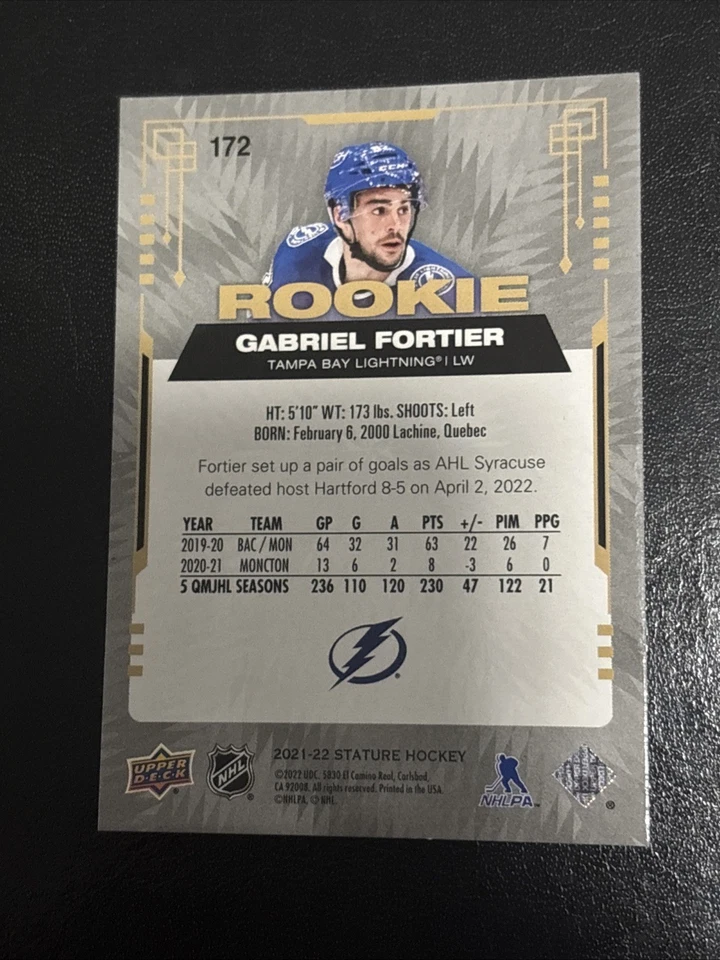 2021-22 UD Stature Gabriel Fortier Rookie Photo Variation Green #'d 62/66 - Image 2 of 2