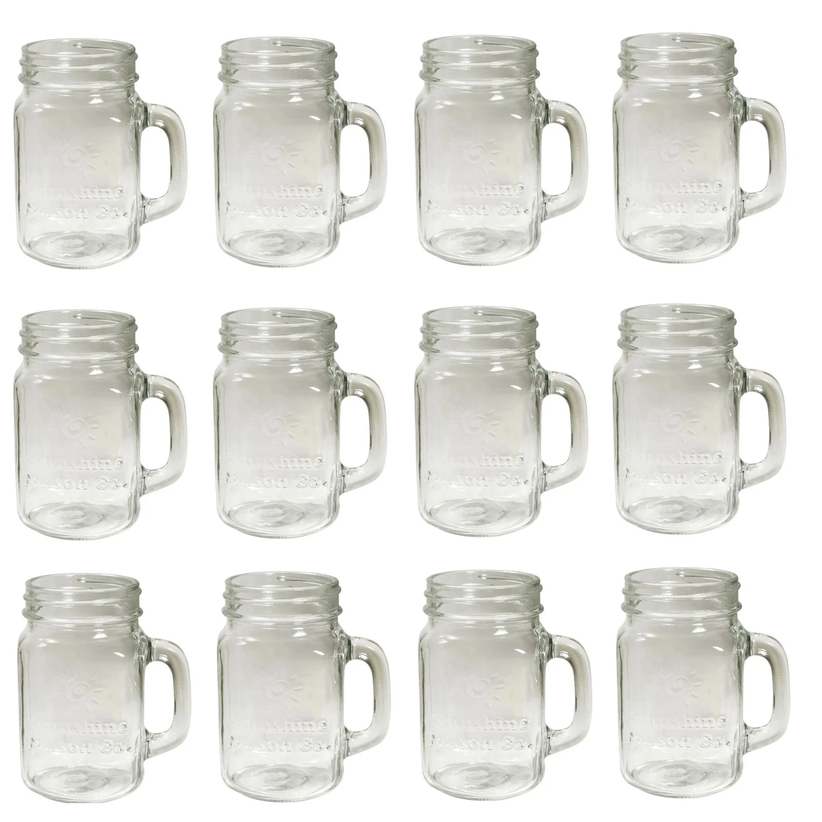 Sunshine Mason Co. Mason Jar Glass Mugs with Handles Pint Size (16 ounce, 473 mL
