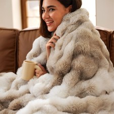 Bedsure Fluffy Bubble Faux Fur Throw Blanket, Throw 50" X 60" , Tie-dye Taupe