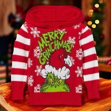   Grinch Themed Christmas Sweater With Hoodie 3-6   Month Old