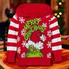 ￼ Grinch Themed Christmas Sweater With Hoodie 3-6 ￼ Month Old