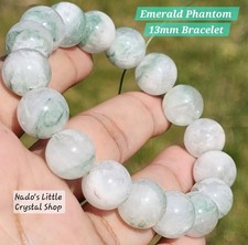Emerald Phantom Quartz 13mm Round Beads Unisex Stretch Bracelet Reiki Healing