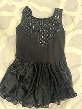 girls black sleeveless nylon rhinestone dance leotard size large 10/12