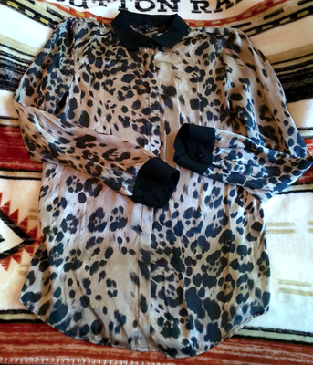 ZARA BASIC VTG SIZE S BLOUSE MOROCCO RICH LEOPARD PRINT LSLV BUTTON FRONT GOLD