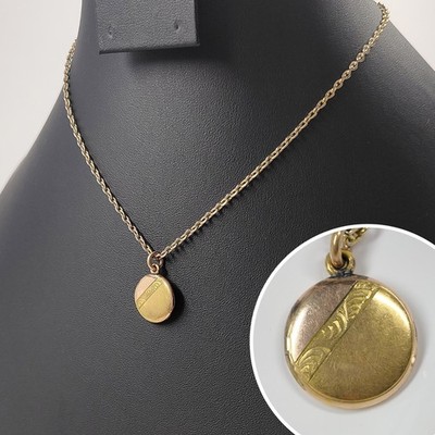 Antique Rolled Gold Locket Signed SKM Co 2Tone Etched Photo Pendant  Necklace 16