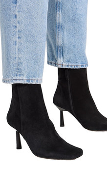 ALOHAS Anthropologie Sz 36 Women's Frappe Black Suede Heel Boots Preppy Chic