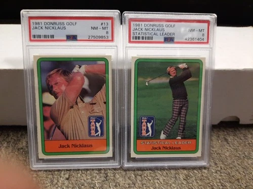 Jack Nicklaus 1981 Donruss Psa 8 #13 + Statistical Leader 2 Card NM Mint Golf