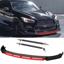 Glossing Black&Red Front Bumper Lip + Strut Rods For infinit Q50 Q60 Q70 G37 G35