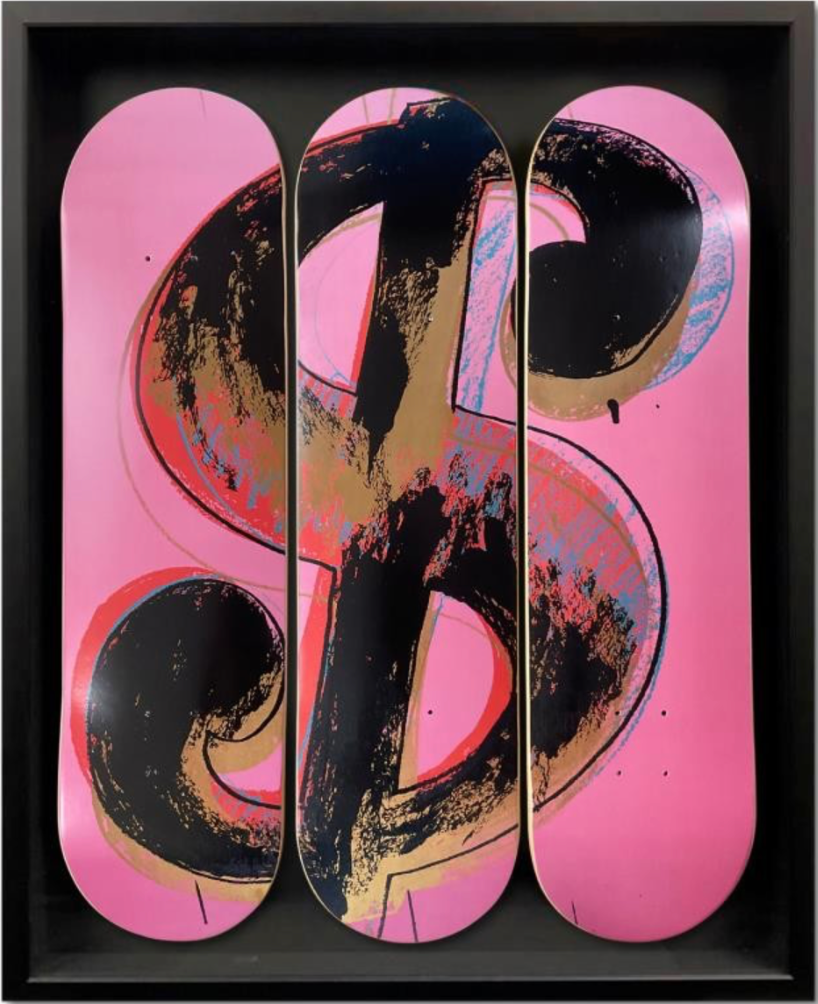 Andy Warhol Dollar Sign Pink FRAMED Skateboard Triptych Plate