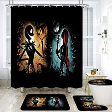 4pc Nightmare Before Christmas BathroomShowerCurtainSet Jack Skellington  Sally