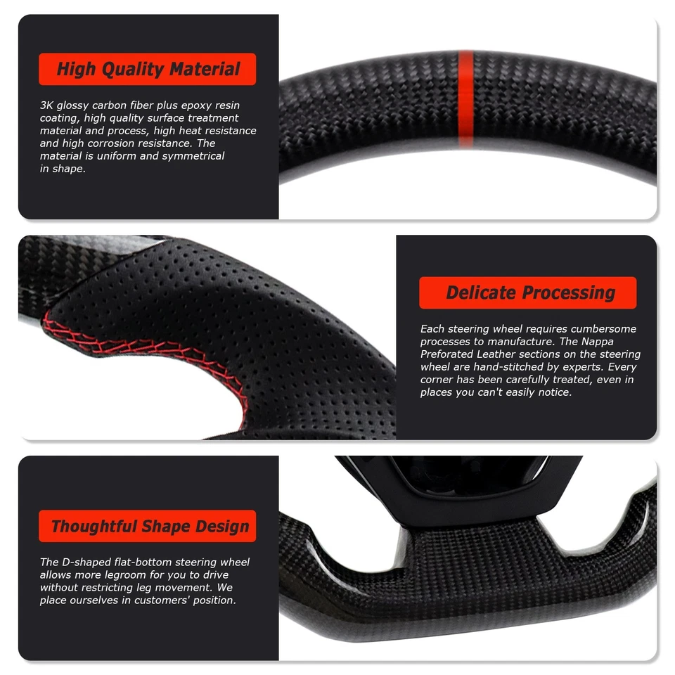 Volante deportivo negro de fibra de carbono real para Chevrolet Camaro 2016-2020 Foto 4 de 4