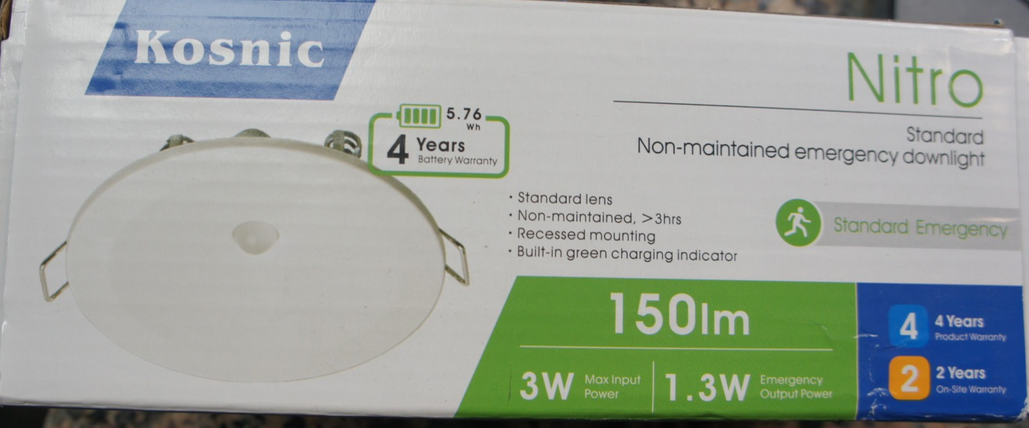 New Kosnic NTR03 Nitro LED Standard Emergency Recessed Downlight white 150lm  3W