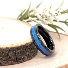 6mm Shiny Black Tungsten Band Blue Carbon Fiber Inlay Ring For Christmas Gifts