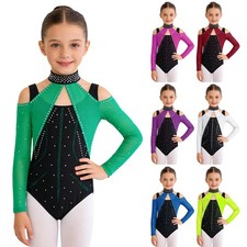 Kids Girls Bodysuit Sparkling Leotard Competition Jumpsuit Biketard Gymnastics