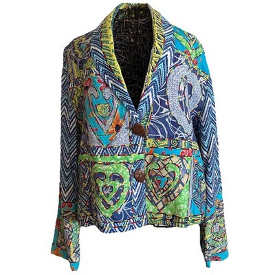 VTG Sandy Starkman Patchwork Jacket M Blazer Artsy Cropped Dopamine Boho