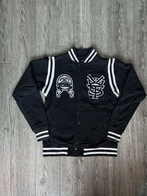 Vintage Stussy Jacket Mens Large Black Varsity Snap Worldwide Big