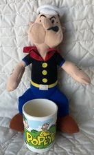 1992 Popeye “The Sailor Man” Stuffed Plush Doll & 1979 Plastic Mug