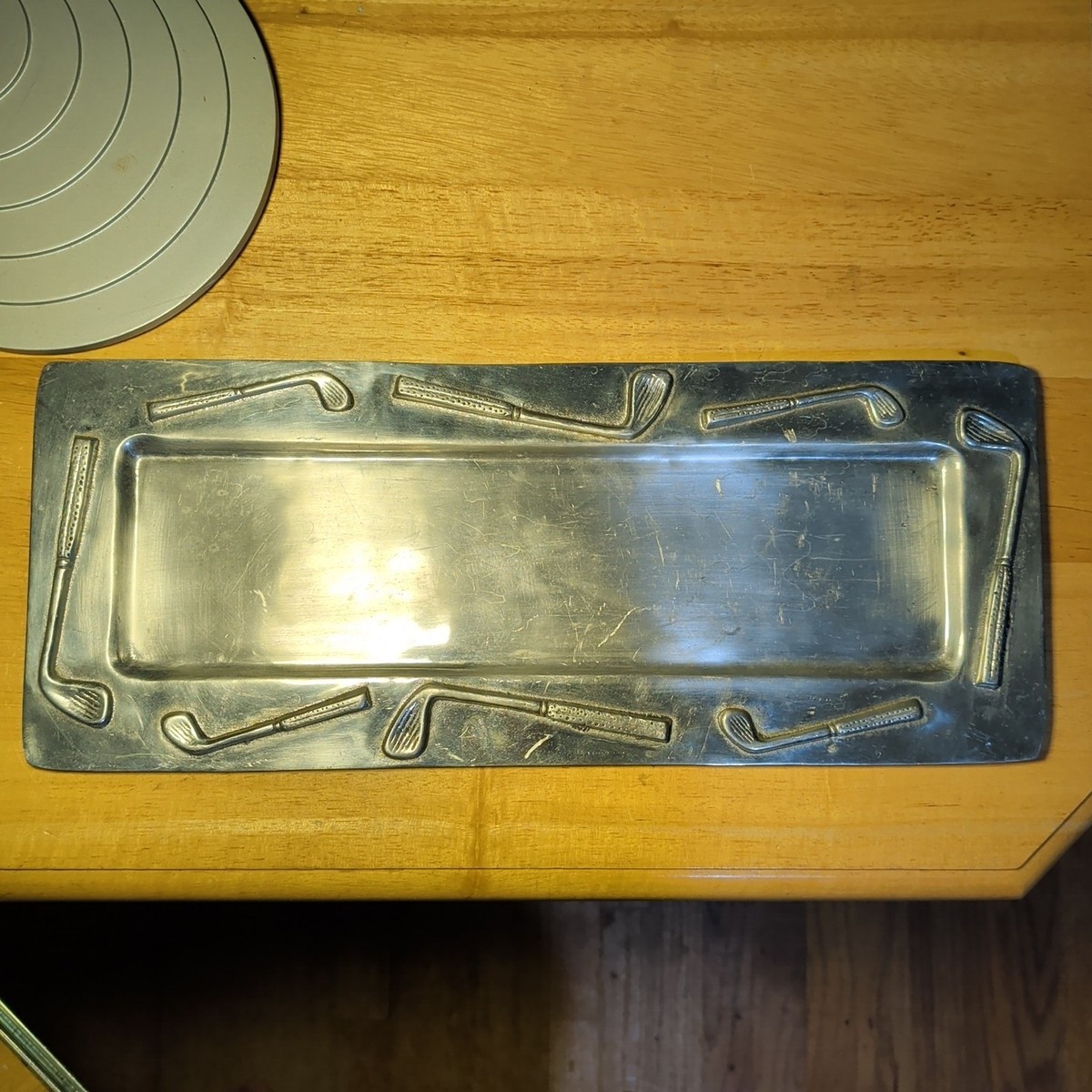 Vintage Holland Boone Golf Themed Pewter Serving Tray 7.75”x19.5