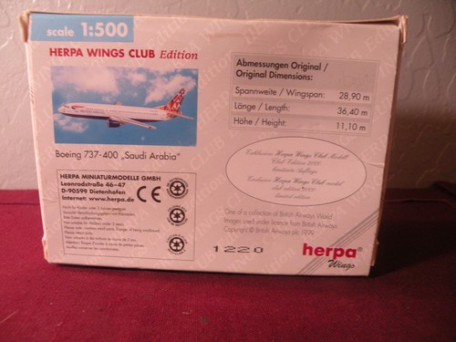 Herpa Wings 501354 Saudi Arabia Boeing 737-400 Club Edition 1999 1:500 New! - Bild 4 von 8