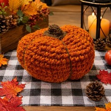 Handmade Crochet Pumpkin Orange Brown Stem Fall Autumn Farmhouse Decor 8 Rustic