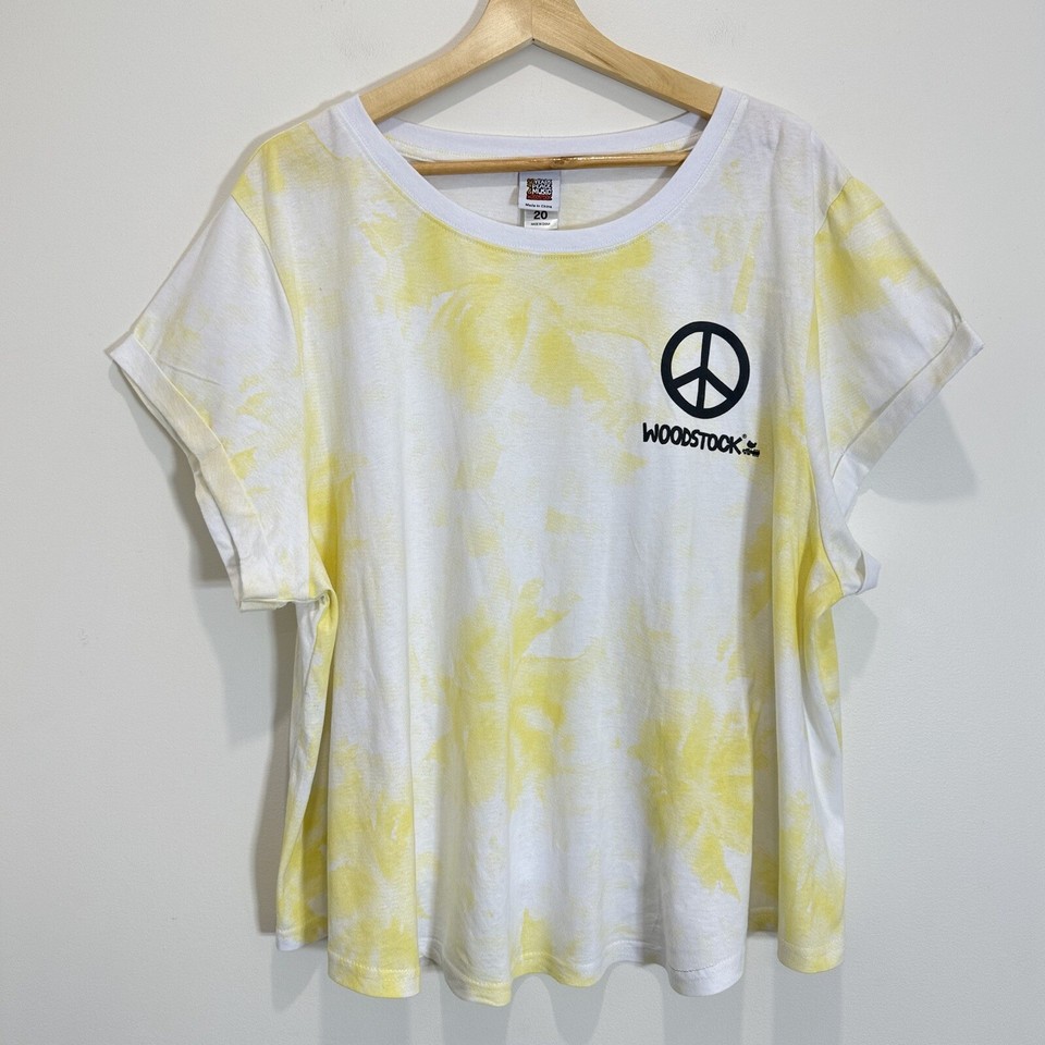 Woodstock T Shirt Women Size 20 Yellow Tie Dye 50th Anniversary 100% Cotton